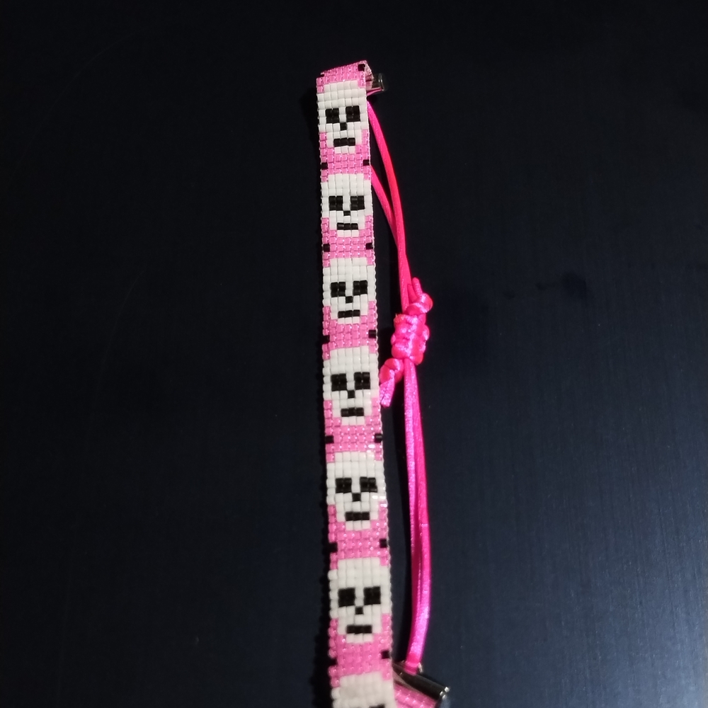 Pink and White Beaded Kids Bracelet with Fun Design